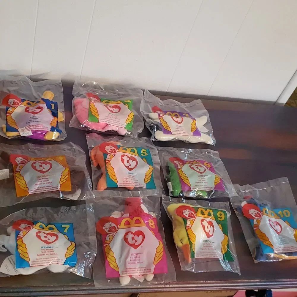 Vintage Complete Set of 10 Sealed McDonalds Teeny Beanie Babies (1996)